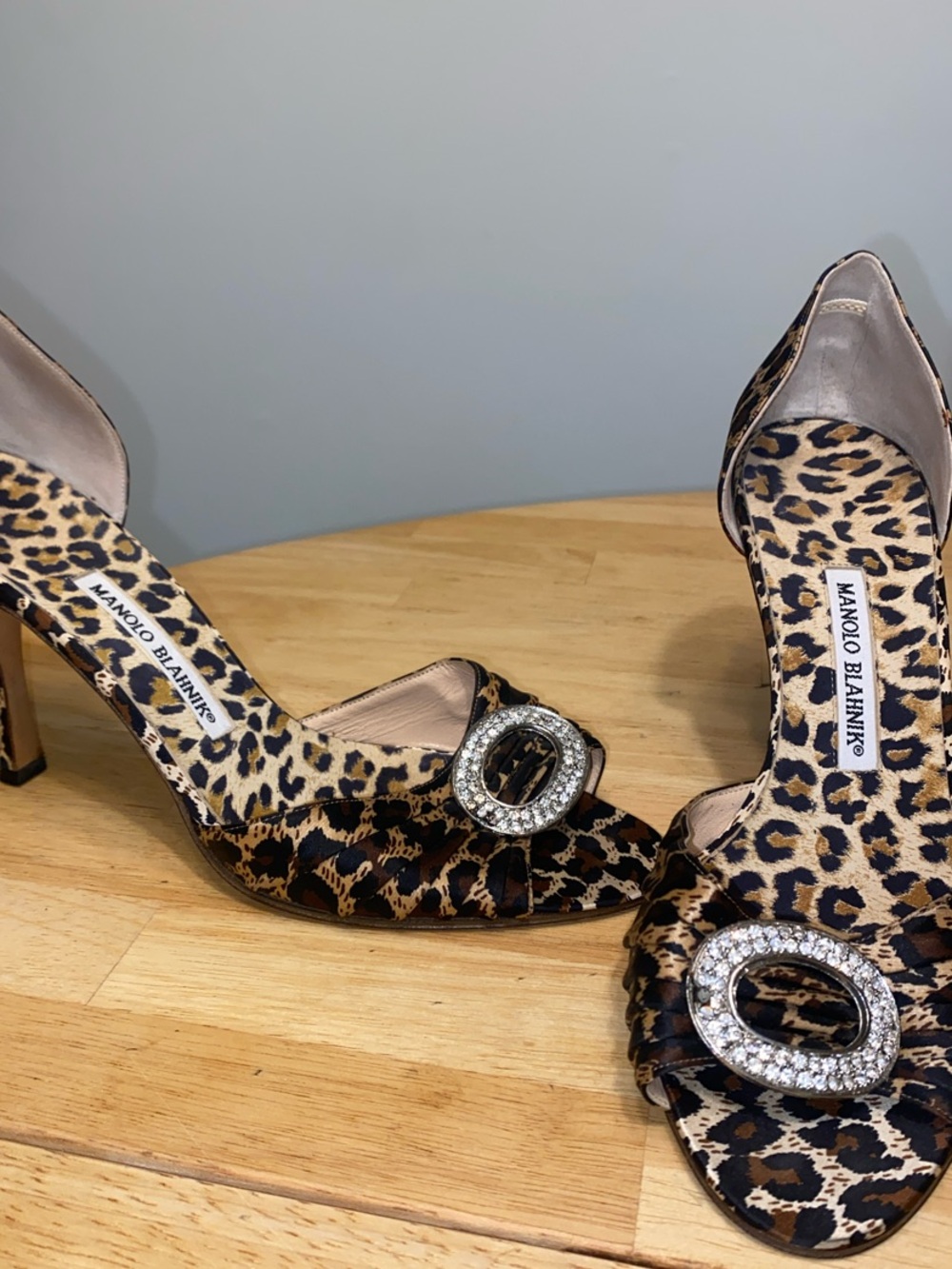 Manolo Blahnik Leopard Print D'Orsay Heels with Crystal Buckle - Brown/Black